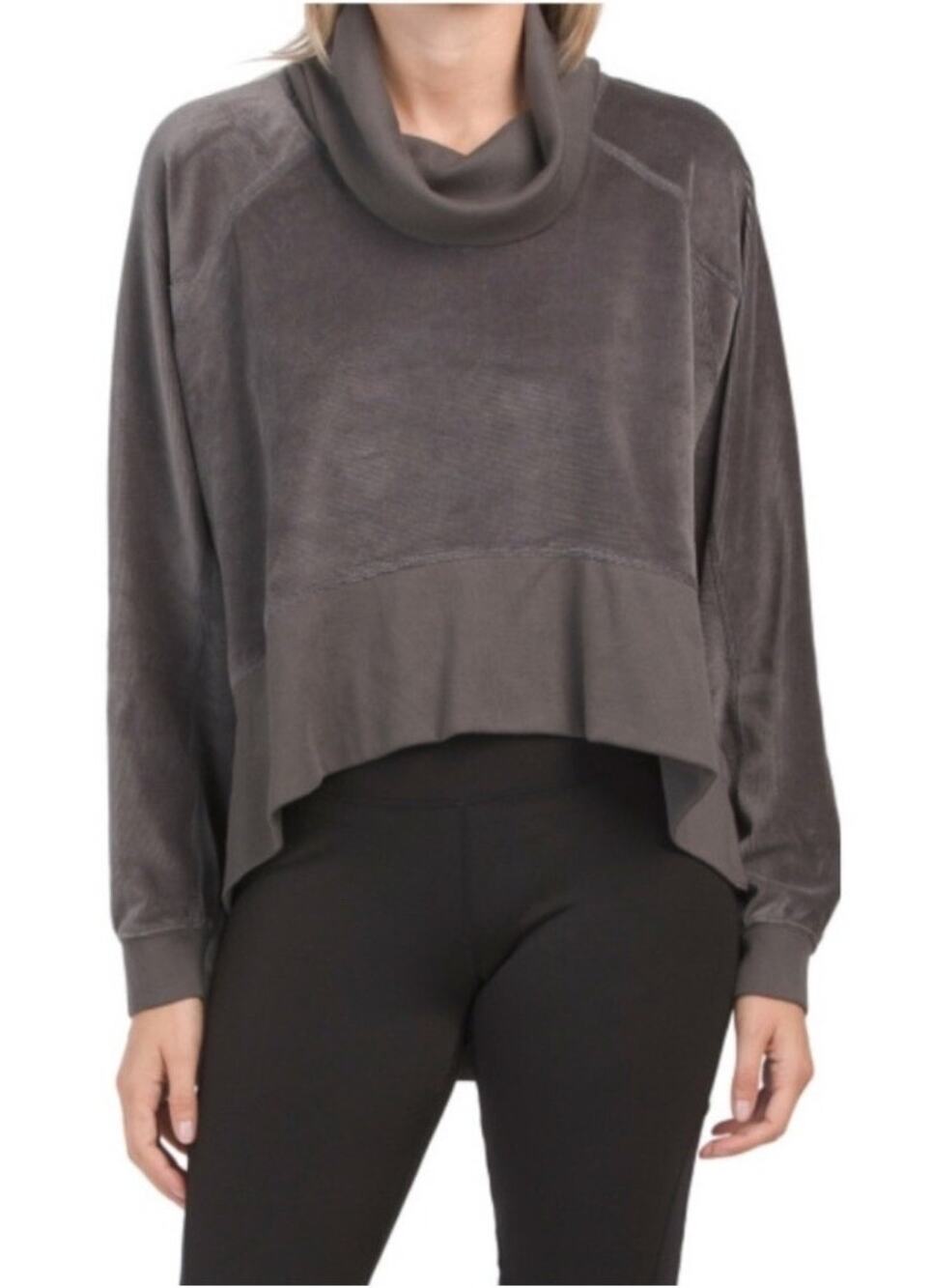 Free People Movement Last Chance Velour Pullover Size Large Cowlneck Charcoal